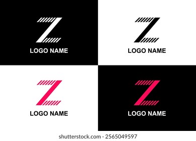 Letter Z Logo Design Variations In Black White And Pink