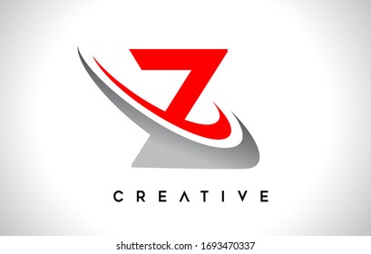 Letter Z Logo. Z Letter Design Vector with Red Gray Swash Vector Illustration. 