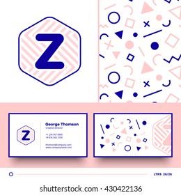 Letter Z logo element with seamless pattern and business card. Vector design template elements for your application or corporate identity