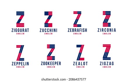 Letter z logo elements set, vector trendy retro initial, geometric monogram design symbol Z.