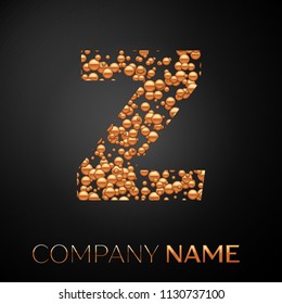 Letter Z logo gold dots. Alphabet logotype with abstract golden bubbles shape on black background. Vector template for your design