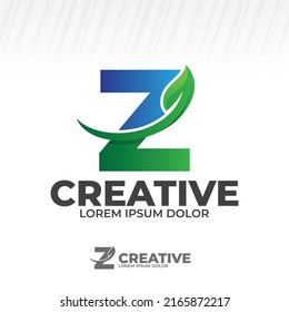 Letter Z logo with green leaf illustration, Leaves icon vector set isolated on white background