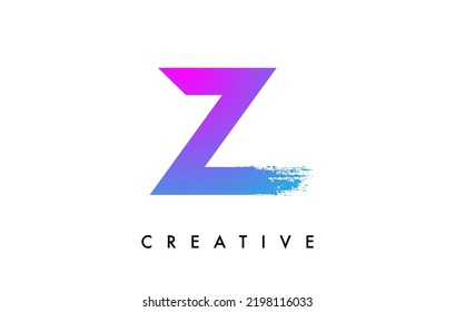 Letter Z Logo Icon Design with Rounded Shape and Artistic Brush Stroke Ending. Letter z in Purple Blue  Electric Vibrant Color Vector Illustration.