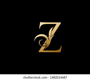 Letter Z Logo Icon . Initial Letter Z Design Vector Luxury Gold Color.Print monogram initials stamp sign symbol.
