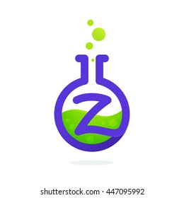 Letter Z logo in laboratory beaker. Vector elements for science, biology, physics or chemistry design.
