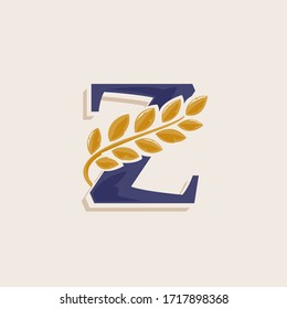Letter Z logo with laurel wreath. Classic serif font with line shadow. Vector icon perfect for boutique labels, sport posters, luxury identity, etc.