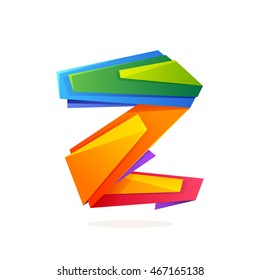 Letter Z logo in low poly style. Multicolored vector design for presentation, web page, app icon, card, labels or posters.