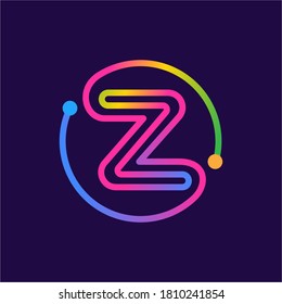 Letter Z logo made of circle shape circuit. Multicolor gradient vector design can be used for technology ads, digital poster, communication identity, etc.
