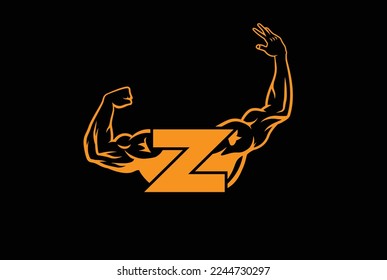 Letter Z-Logo mit muskulär geöffnetem Back Double Biceps Form. Logo des Fitness Gym.