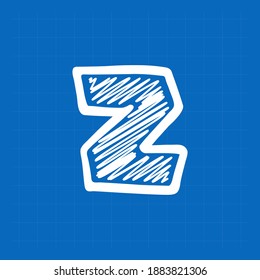 Letter Z logo on blueprint paper background. Perfect font for sketch design, infographic print, technology card and doodle concepts, etc.