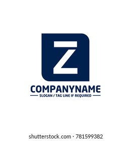 letter Z logo on a rectangular blue background. Initial letter uppercase Square shape negative design logo. White and Blue