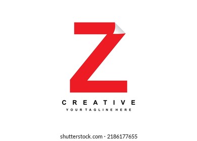 letter Z logo with paper bend. red letter Z design. suitable for business, product marketing, company, etc