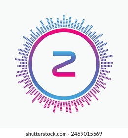 letter Z Logo with Pulse music player element. Logo template electronic music, equalizer, dj, nightclub, disco. Audio wave logo concept, Multimedia