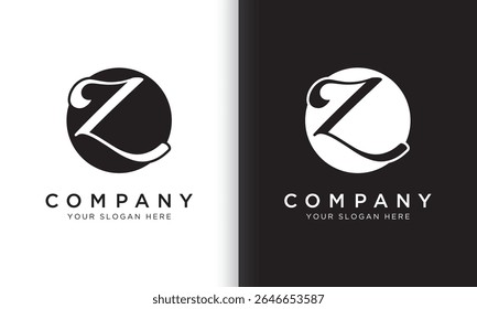letter z logo template in black and white color. Modern trendy initial luxury z letter logo design with circle shape. Modern unique creative z logo design vector template.