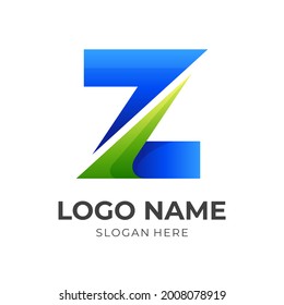letter Z logo vector with 3d blue and green color style