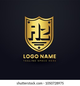Letter A and Letter Z Logo Vector with Gold Emblem Shield Design.