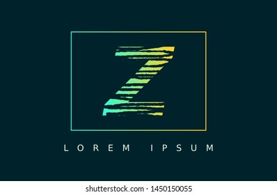 Letter Z logo vector with green line box. wood texture style