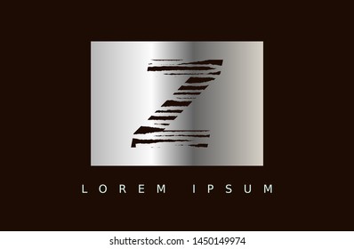 Letter Z logo vector with silver box. wood texture style