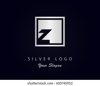 Letter Z logo vector with silver box