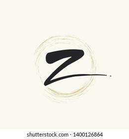 Letter Z logo.Alphabet initial with brush style circle.Typographic icon with hand drawn letter z.Script lettering sign isolated on light background.