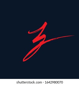 Letter Z logo.Calligraphic style typographic icon.Red brush script lettering sign.Signature alphabet initial isolated on dark background.Hand written symbol.Modern character shape.