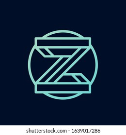 Letter Z logo.Geometric style typographic icon.Lettering sign.Alphabet initial isolated on dark background.Structural design modern concept.Construction company,web character shape.Circular emblem.