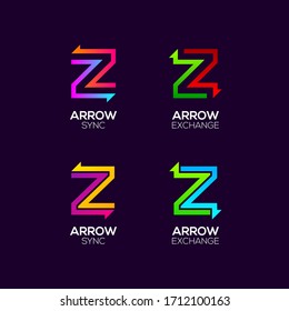Letter Z logotype with Arrows two directions concept, Financial Investment and Exchange logo, Reload Refresh Sync Symbol for your Business Company and Corporate identity Vector illustration
