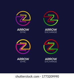 Logotipo de letra Z con flechas dos direcciones conectan las formas Círculo, logotipo de inversión financiera y Exchange, símbolo de sincronización de recarga para su empresa de negocios e identidad corporativa