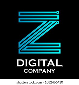 Letra z logotipo gradiente color azul con punto, tecnología y abstracto digital adecuado para su negocio