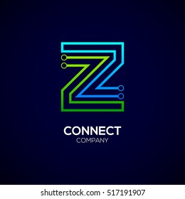 Letter Z logotype green and blue color,Technology and digital abstract dot connection vector logo