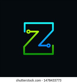 Letter Z logotype monoline,Technology and digital abstract circuit, connection concept -vector