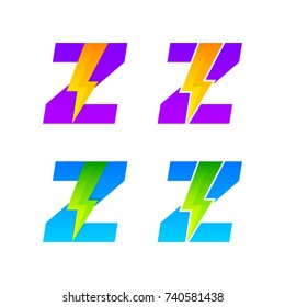 Letter Z logotype set with Thunder Electric logo, Energy, Power, Flash, Lighting Bolt colorful concept for your Corporate identity vector design template