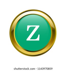 letter z lowercase letter classic in golden brooch with emerald blue color, editable vector