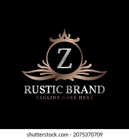 letter Z luxurious rustic crest logo badge for beauty care, wedding organizer, hotel and cottage