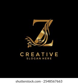 Letter Z with Luxury Gold Flower logo design vector template, Initial Letter Professional logo for all kinds of business