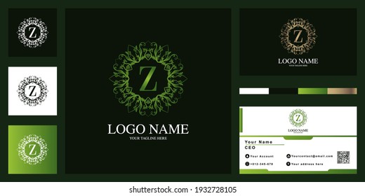 Letter Z luxury ornament flower frame logo template design with business card.