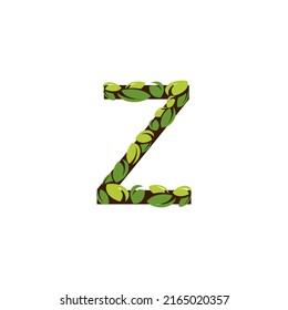 Letter Z made from green leaves on a white background. Isolated tree in the shape of the letter Z with green leaves vector illustration