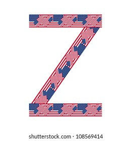 Letter Z made of USA flags on white background from USA flag collection, Vector Illustration