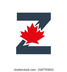 Letter Z Maple Leaf Logo Template Symbol of Canada. Minimal Canadian Logo Business and Company Identity