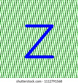 letter z minuscule bright blue color, intense on green texture with woven look in editable vector