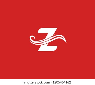 Letter Z with Modern Wave Swoosh Red Background Logo
