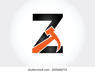 letter Z monogram alphabet with a Hammer. Repair, renovation, and construction logo. Modern vector logo for construction business, and company identity