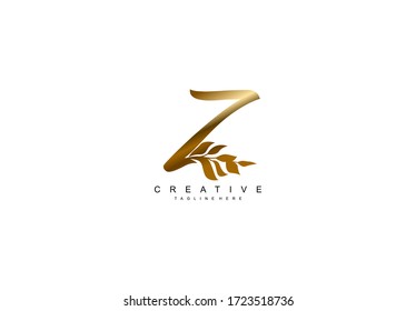 Letter Z monogram floral wreath logotype golden color