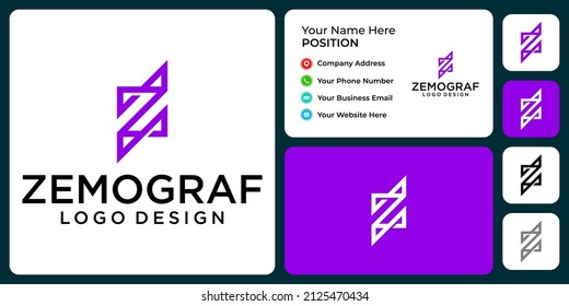 Letter Z monogram technology logo design with business card template.

