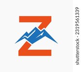 Letter Z Mount Logo. Mountain Nature Landscape Logo Combine With Hill Icon and Template