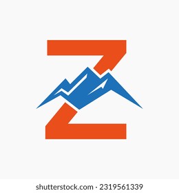 Letter Z Mount Logo. Mountain Nature Landscape Logo Combine With Hill Icon and Template