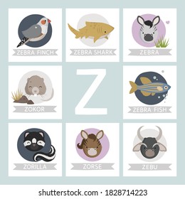 文字nの名前付き動物 Aからzまでの子ども向けにかわいい動物のアルファベット 動物のカード ベクターイラスト のベクター画像素材 ロイヤリティフリー