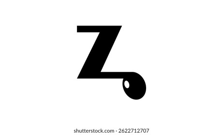 letter Z in note shape, black isolated silhouette