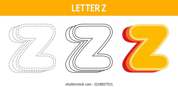 Letter Z Orange, tracing and coloring worksheet for kids