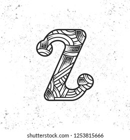 Letter Z in the original style. Monochrome vector design element isolated on white background.